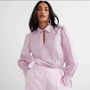 J Crew x Liberty Fabric Popover Blouse Pink Pintucked Flower Market Cottagecore